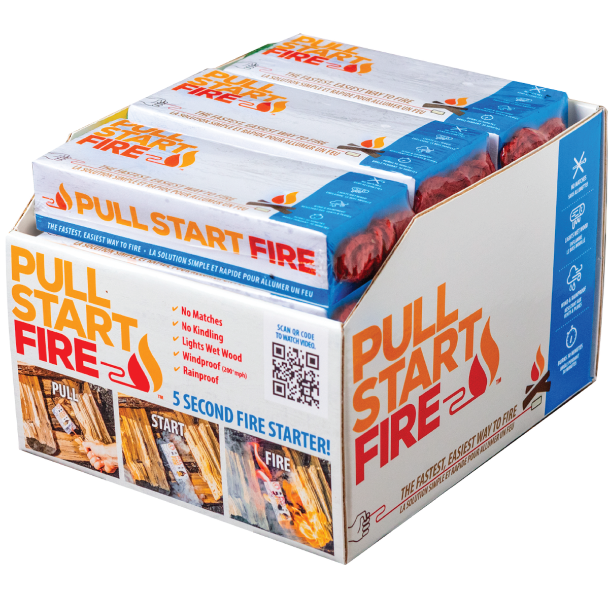 Twelve-pack box of Pull Start Fire firestarters