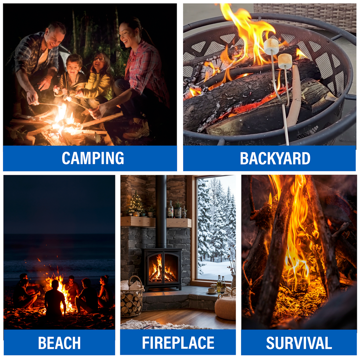 Pull Start Fire for camping, backyards, beaches, fireplaces and emergencies